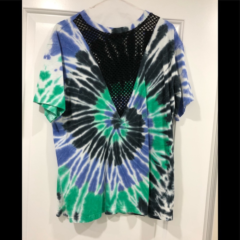 Oversized Tie-die Mesh V-Neck T-Shirt
